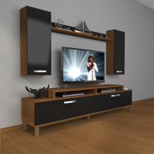 Ekoflex 7 Slm Krom Ayaklı Tv Ünitesi Tv Sehpası Ceviz-Siyah