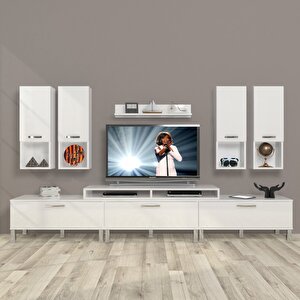 Ekoflex 8da Mdf Krom Ayaklı Tv Ünitesi Tv Sehpası Parlak Beyaz