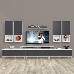 Ekoflex 8da Mdf Krom Ayaklı Tv Ünitesi Tv Sehpası Beyaz - Antrasit