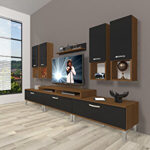 Ekoflex 8da Mdf Krom Ayaklı Tv Ünitesi Tv Sehpası Ceviz-Siyah