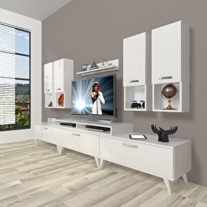 Ekoflex 8da Mdf Retro Tv Ünitesi Tv Sehpası Parlak Beyaz
