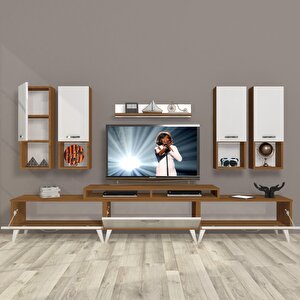 Ekoflex 8da Mdf Retro Tv Ünitesi Tv Sehpası Ceviz Beyaz