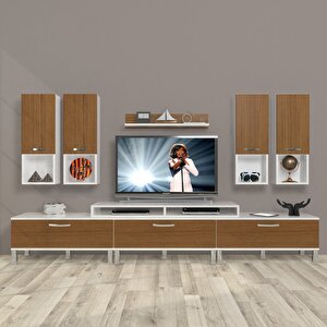 Ekoflex 8da Slm Krom Ayaklı Tv Ünitesi Tv Sehpası Beyaz - Ceviz