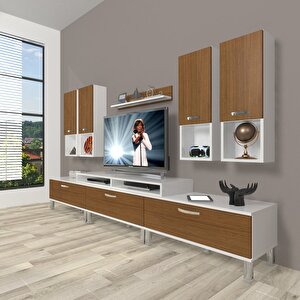 Ekoflex 8da Slm Krom Ayaklı Tv Ünitesi Tv Sehpası Beyaz - Ceviz