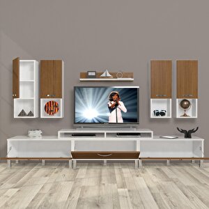 Ekoflex 8da Slm Krom Ayaklı Tv Ünitesi Tv Sehpası Beyaz - Ceviz