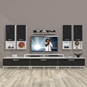 Ekoflex 8da Slm Krom Ayaklı Tv Ünitesi Tv Sehpası Beyaz - Siyah