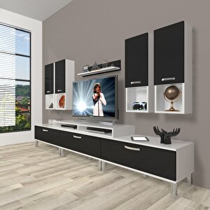 Ekoflex 8da Slm Krom Ayaklı Tv Ünitesi Tv Sehpası Beyaz - Siyah