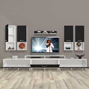 Ekoflex 8da Slm Krom Ayaklı Tv Ünitesi Tv Sehpası Beyaz - Siyah