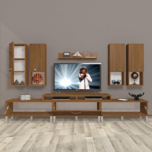 Ekoflex 8da Slm Krom Ayaklı Tv Ünitesi Tv Sehpası Naturel Ceviz