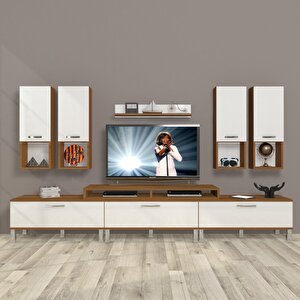 Ekoflex 8da Slm Krom Ayaklı Tv Ünitesi Tv Sehpası Ceviz Beyaz