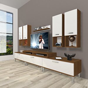 Ekoflex 8da Slm Krom Ayaklı Tv Ünitesi Tv Sehpası Ceviz Beyaz