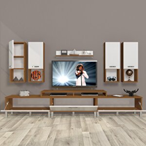 Ekoflex 8da Slm Krom Ayaklı Tv Ünitesi Tv Sehpası Ceviz Beyaz
