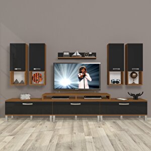 Ekoflex 8da Slm Krom Ayaklı Tv Ünitesi Tv Sehpası Ceviz-Siyah