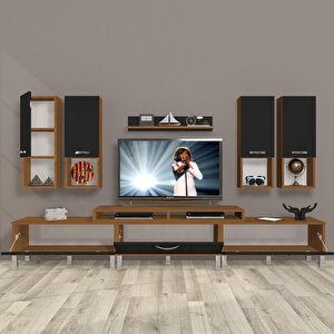 Ekoflex 8da Slm Krom Ayaklı Tv Ünitesi Tv Sehpası Ceviz-Siyah