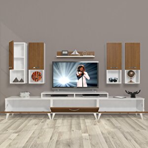 Ekoflex 8da Slm Retro Tv Ünitesi Tv Sehpası Beyaz - Ceviz