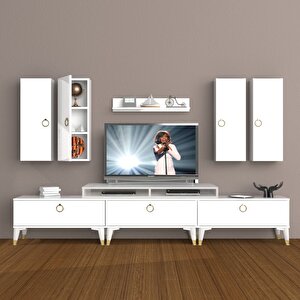 Ekoflex 8d Mdf Gold Tv Ünitesi Tv Sehpası Parlak Beyaz