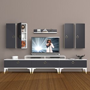 Ekoflex 8d Mdf Gold Tv Ünitesi Tv Sehpası Beyaz - Antrasit