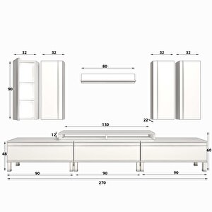 Ekoflex 8d Mdf Krom Ayaklı Tv Ünitesi Tv Sehpası Beyaz - Antrasit