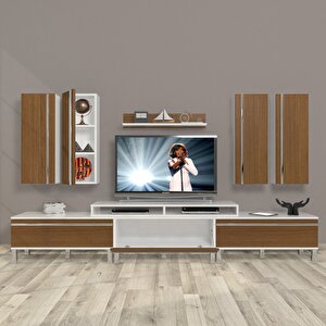 Ekoflex 8d Mdf Krom Ayaklı Tv Ünitesi Tv Sehpası Beyaz - Ceviz