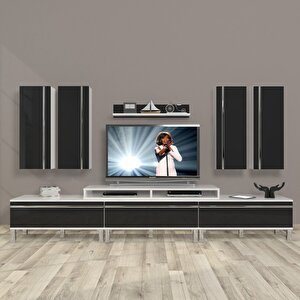 Ekoflex 8d Mdf Krom Ayaklı Tv Ünitesi Tv Sehpası Beyaz - Siyah