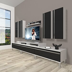 Ekoflex 8d Mdf Krom Ayaklı Tv Ünitesi Tv Sehpası Beyaz - Siyah