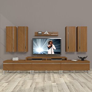 Ekoflex 8d Mdf Krom Ayaklı Tv Ünitesi Tv Sehpası Naturel Ceviz