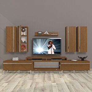 Ekoflex 8d Mdf Krom Ayaklı Tv Ünitesi Tv Sehpası Naturel Ceviz