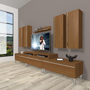 Ekoflex 8d Mdf Krom Ayaklı Tv Ünitesi Tv Sehpası Naturel Ceviz