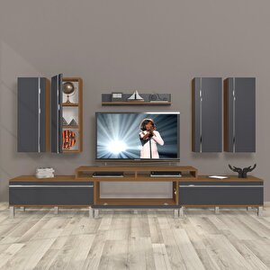 Ekoflex 8d Mdf Krom Ayaklı Tv Ünitesi Tv Sehpası Ceviz Antrasit