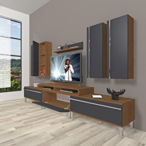 Ekoflex 8d Mdf Krom Ayaklı Tv Ünitesi Tv Sehpası Ceviz Antrasit