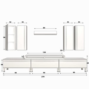 Ekoflex 8d Mdf Krom Ayaklı Tv Ünitesi Tv Sehpası Ceviz Antrasit