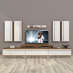 Ekoflex 8d Mdf Krom Ayaklı Tv Ünitesi Tv Sehpası Ceviz Beyaz