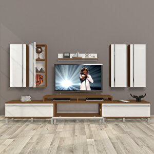 Ekoflex 8d Mdf Krom Ayaklı Tv Ünitesi Tv Sehpası Ceviz Beyaz