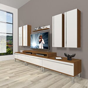 Ekoflex 8d Mdf Krom Ayaklı Tv Ünitesi Tv Sehpası Ceviz Beyaz