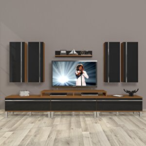Ekoflex 8d Mdf Krom Ayaklı Tv Ünitesi Tv Sehpası Ceviz-Siyah