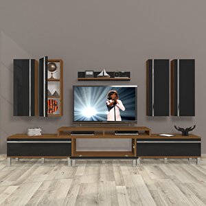 Ekoflex 8d Mdf Krom Ayaklı Tv Ünitesi Tv Sehpası Ceviz-Siyah