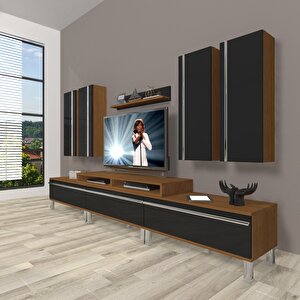 Ekoflex 8d Mdf Krom Ayaklı Tv Ünitesi Tv Sehpası Ceviz-Siyah