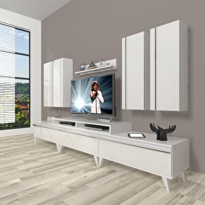 Ekoflex 8d Mdf Retro Tv Ünitesi Tv Sehpası Parlak Beyaz