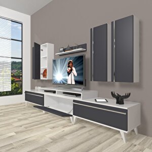 Ekoflex 8d Mdf Retro Tv Ünitesi Tv Sehpası Beyaz - Antrasit