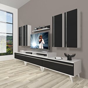 Ekoflex 8d Mdf Retro Tv Ünitesi Tv Sehpası Beyaz - Siyah
