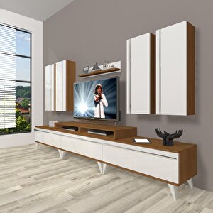 Ekoflex 8d Mdf Retro Tv Ünitesi Tv Sehpası Ceviz Beyaz