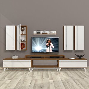 Ekoflex 8d Mdf Retro Tv Ünitesi Tv Sehpası Ceviz Beyaz