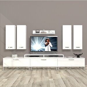 Ekoflex 8d Slm Krom Ayaklı Tv Ünitesi Tv Sehpası Parlak Beyaz