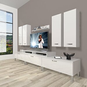 Ekoflex 8d Slm Krom Ayaklı Tv Ünitesi Tv Sehpası Parlak Beyaz
