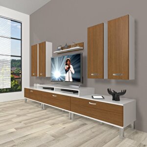 Ekoflex 8d Slm Krom Ayaklı Tv Ünitesi Tv Sehpası Beyaz - Ceviz