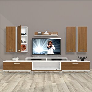 Ekoflex 8d Slm Krom Ayaklı Tv Ünitesi Tv Sehpası Beyaz - Ceviz
