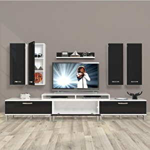 Ekoflex 8d Slm Krom Ayaklı Tv Ünitesi Tv Sehpası Beyaz - Siyah
