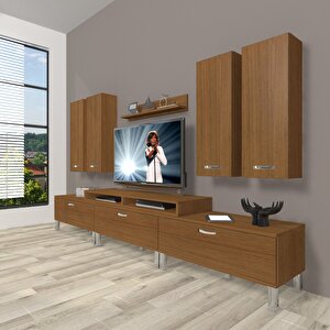 Ekoflex 8d Slm Krom Ayaklı Tv Ünitesi Tv Sehpası Naturel Ceviz
