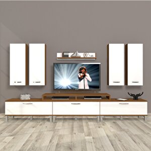 Ekoflex 8d Slm Krom Ayaklı Tv Ünitesi Tv Sehpası Ceviz Beyaz