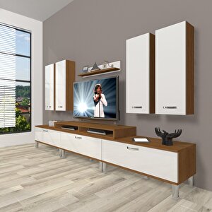 Ekoflex 8d Slm Krom Ayaklı Tv Ünitesi Tv Sehpası Ceviz Beyaz